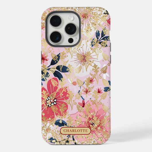 Moderner rosafarbener Glitzer Personalisierter Nam iPhone Hülle (Rückseite)