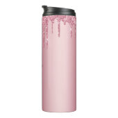Moderner rosafarbener Glitzer Personalisierter Nam Thermosbecher (Nach rechts gedreht)