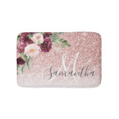 Moderner rosafarbener Glitzer und Blume mit Namen Badematte (Vorderseite)