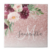 Moderner rosafarbener Glitzer und Blume mit Namen Fliese (Vorderseite)