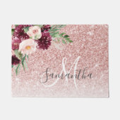 Moderner rosafarbener Glitzer und Blume mit Namen Fußmatte (Vorderseite)