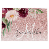 Moderner rosafarbener Glitzer und Blume mit Namen Große Geschenktüte (Rückseite)