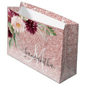 Moderner rosafarbener Glitzer und Blume mit Namen Große Geschenktüte (Vorderseite Schrägansicht)