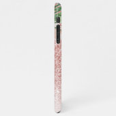 Moderner rosafarbener Glitzer und Blume mit Namen iPhone Hülle (Linke Seite)