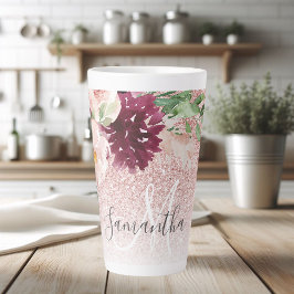 Moderner rosafarbener Glitzer und Blume mit Namen Milchtasse