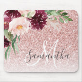 Moderner rosafarbener Glitzer und Blume mit Namen Mousepad (Vorne)