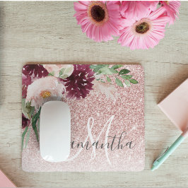 Moderner rosafarbener Glitzer und Blume mit Namen Mousepad