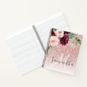 Moderner rosafarbener Glitzer und Blume mit Namen Notizblock (Innenseite)
