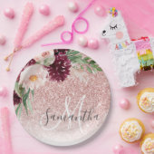 Moderner rosafarbener Glitzer und Blume mit Namen Pappteller (Party)