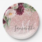 Moderner rosafarbener Glitzer und Blume mit Namen Pappteller (Vorderseite)