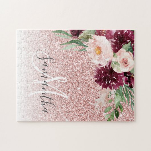 Moderner rosafarbener Glitzer und Blume mit Namen Puzzle (Horizontal)