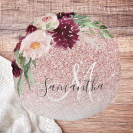 Moderner rosafarbener Glitzer und Blume mit Namen Rundes Kissen
