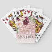 Moderner rosafarbener Glitzer und Blume mit Namen Spielkarten (Rückseite)