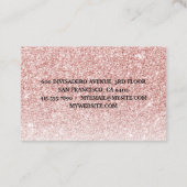 Moderner rosafarbener Glitzer und Blume mit Namen Visitenkarte (Rückseite)