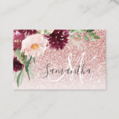 Moderner rosafarbener Glitzer und Blume mit Namen Visitenkarte (Vorderseite)
