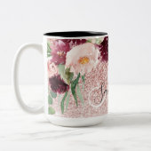 Moderner rosafarbener Glitzer und Blume mit Namen Zweifarbige Tasse (Links)