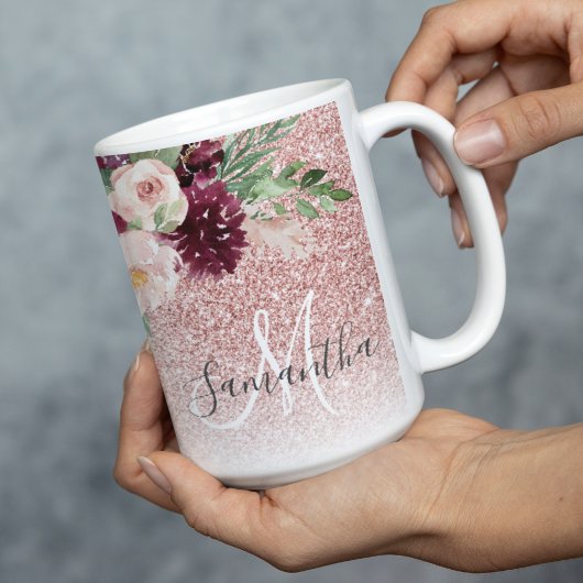 Moderner rosafarbener Glitzer und Blume mit Namen Zweifarbige Tasse