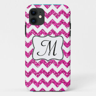 Moderner rosafarbener Glitzer Zickzack Monogram IP Case-Mate iPhone Hülle