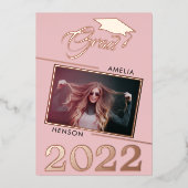 Moderner rosafarbener Graduate 2 Foto Abschluss Folieneinladung (Vorderseite)