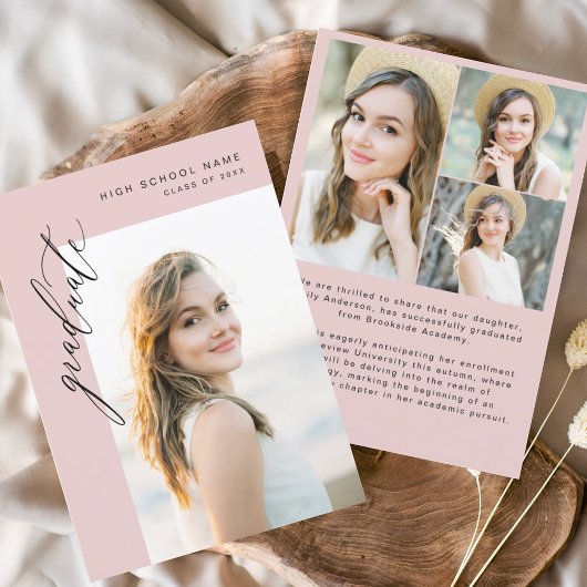 Moderner rosafarbener Graduate Einfaches Foto Absc Ankündigung