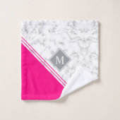 Moderner, rosafarbener Marmor aus Monogramm-Fuchsi Badhandtuch Set (Waschlappen)