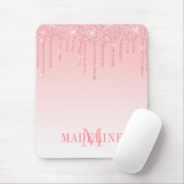 Moderner, rosafarbener Monogramm-Glitzer Mousepad