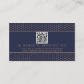 Moderner Rose Gold Foil Navy Blue Geometric Code Visitenkarte (Rückseite)