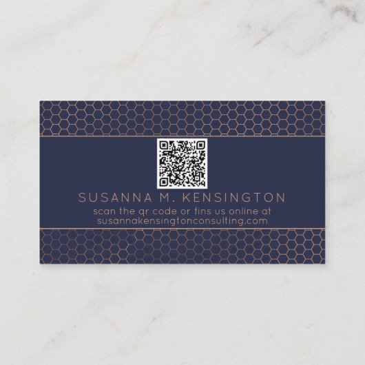 Moderner Rose Gold Foil Navy Blue Geometric Code Visitenkarte (Rückseite)