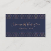 Moderner Rose Gold Foil Navy Blue Geometric Code Visitenkarte (Vorderseite)