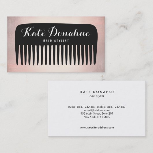 Moderner Rose Gold Friseur Comb Salon Visitenkarte (Vorne/Hinten)