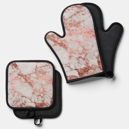 Moderner Rose Gold Glitzer Ofenhandschuh & Topflappen-Set (Vorderseite/Rückseite)
