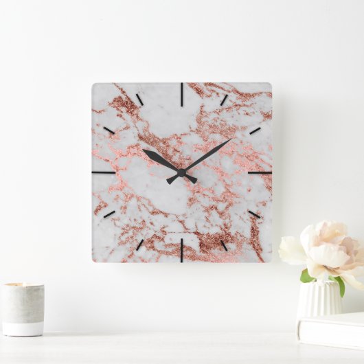 Moderner Rose Gold Glitzer Quadratische Wanduhr (Zuhause)