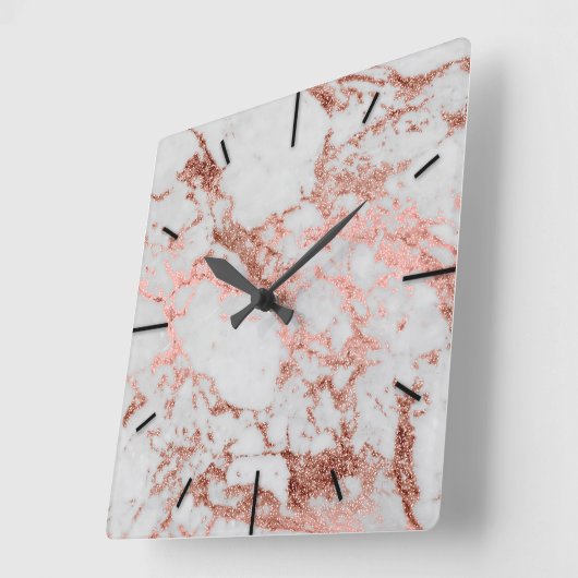 Moderner Rose Gold Glitzer Quadratische Wanduhr (Winkel)