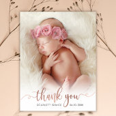 Moderner Rose Gold Script Overlay Text Baby Foto Dankeskarte