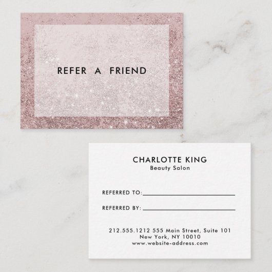 Moderner Rosegold Glitzer Salon Rabattkarte (Vorne/Hinten)