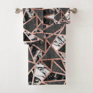 Moderner Rosen-GoldGlitzer-Marmor-geometrisches Badhandtuch Set