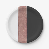 Moderner Rosen-GoldGlitzer-Schwarz-weiße Pappteller (Vorderseite)