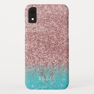 Moderner Rosen-GoldGlitzer u. aquamarines Ombre Case-Mate iPhone Hülle