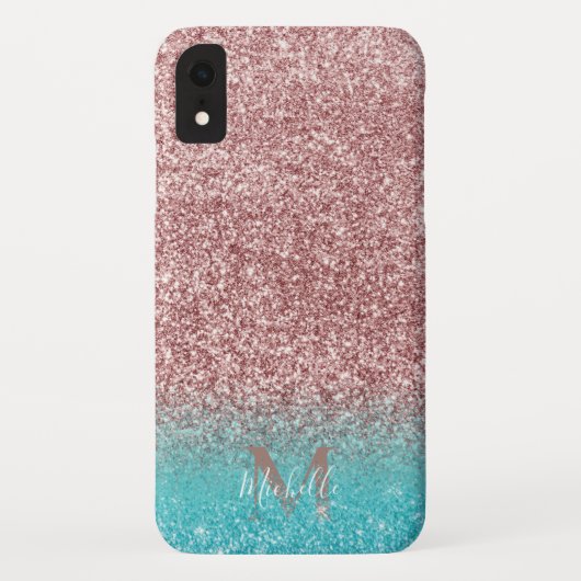 Moderner Rosen-GoldGlitzer u. aquamarines Ombre Case-Mate iPhone Hülle (Rückseite)