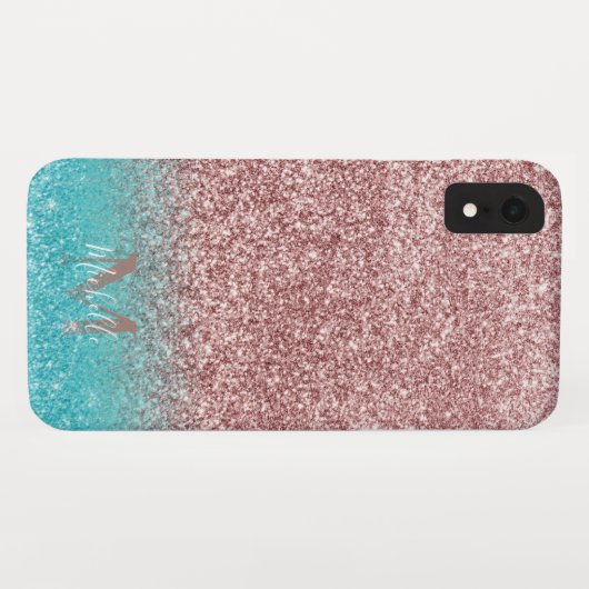 Moderner Rosen-GoldGlitzer u. aquamarines Ombre Case-Mate iPhone Hülle (Rückseite (Horizontal))
