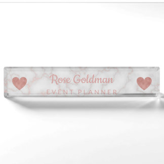 Moderner Rosen-Goldmarmor-Stein-Girly Luxus Namensplakette