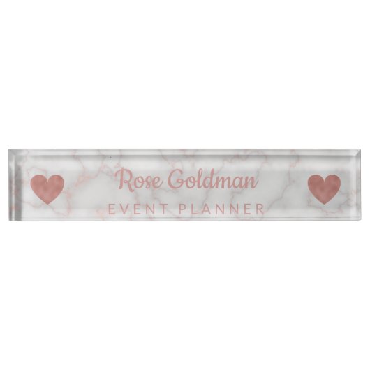 Moderner Rosen-Goldmarmor-Stein-Girly Luxus Namensplakette (Vorderseite)