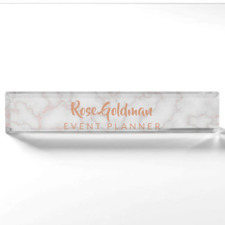Moderner Rosen-Goldmarmor-Stein-Luxus Namensplakette