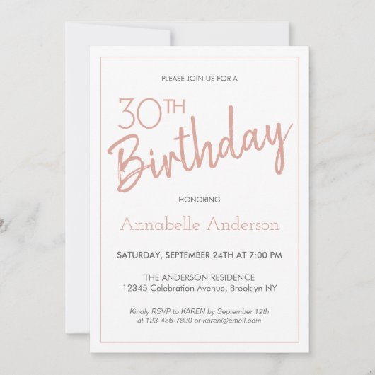 Moderner Rosengarten Glitzer 30. Geburtstag Einladung (Vorderseite)