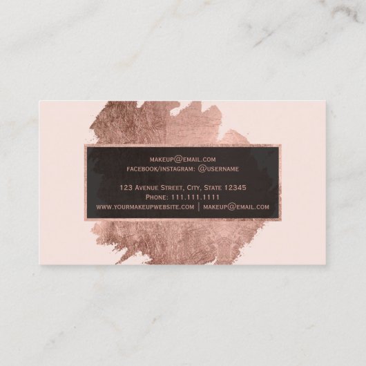Moderner Rosengoldbrushstroke erröten rosa Make-up Visitenkarte (Rückseite)