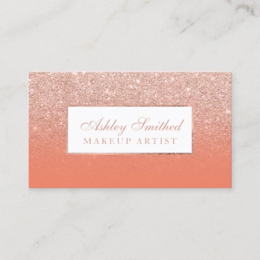 Moderner RosengoldGlitter Lachsombre Make-up Visitenkarte (Vorderseite)