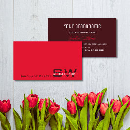 Moderner Rot und Burgund Chic mit Monogram Simple Visitenkarte
