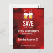 Moderner Roter Abstrakter Geburtstag Save the Date Postkarte (Vorne/Hinten)