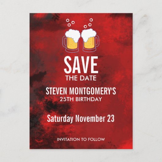 Moderner Roter Abstrakter Geburtstag Save the Date Postkarte (Vorderseite)