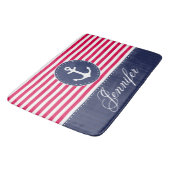 Moderner roter blauer nautischanker personalisiert badematte (Schrägansicht)